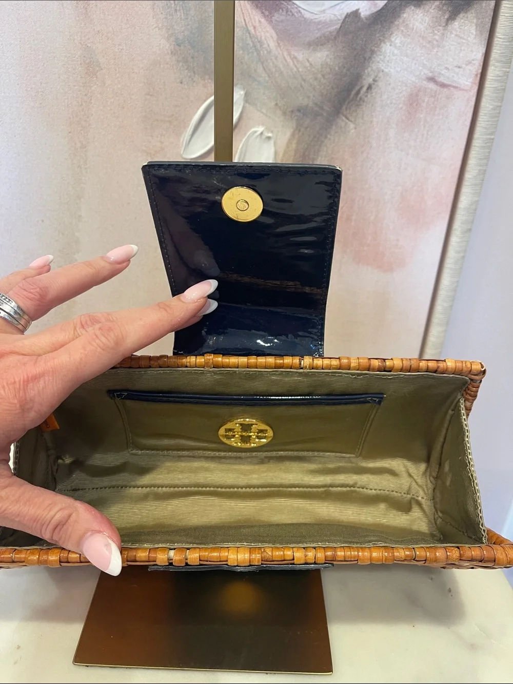 Tory Burch Rattan Clutch in Navy